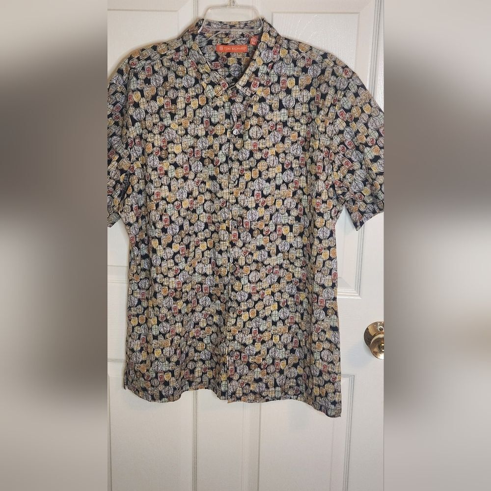 Tori Richard XL 100% Cotton Black Button Yin Yang Paper Lantern Men Hawaii Shirt